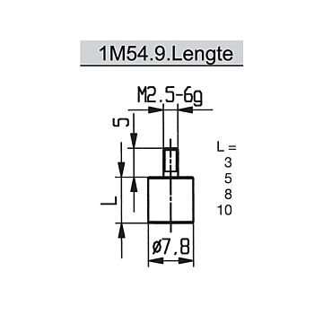 Messuhr-Taster flach, Durchmesser 7,8mm, L=3 bis 10mm